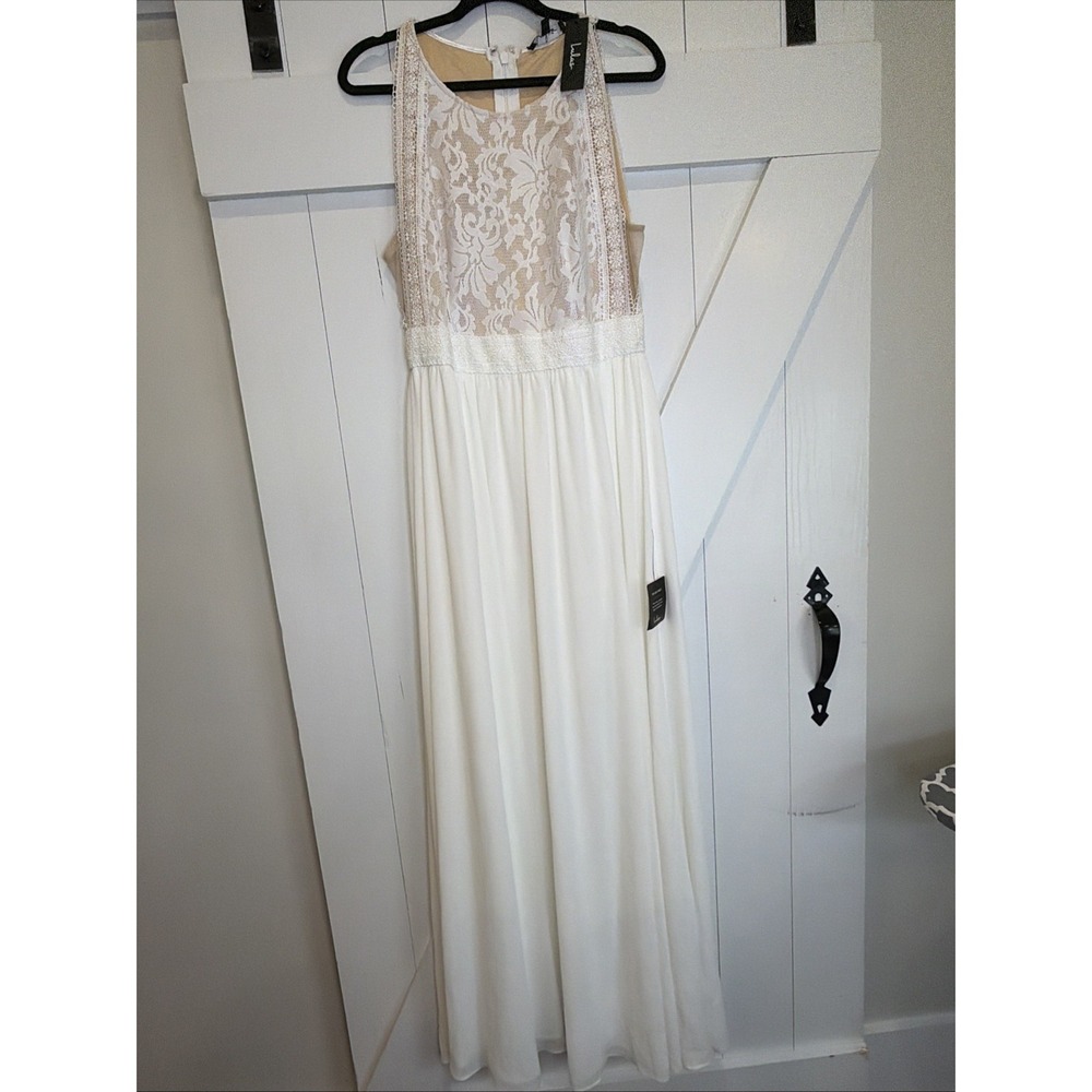NWT Lulu's Forever and Always White Nude Lace Maxi Dress Bridal Gown Wedding L - Picture 3 of 10